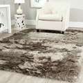 Hand-woven Silken Sable Brown Shag Rug (7' Square)