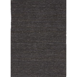 Natural Solid Hemp/ Jute Gray/ Black Woven Rug (2' x 3')