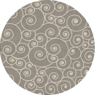 Abstract Grey / Black Indoor / Outdoor Round Rug B42 (8' x 8')