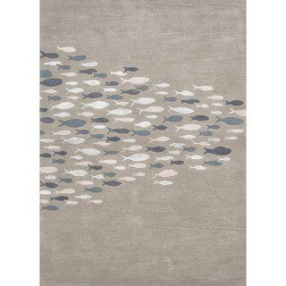 Transitional Coastal Blue Wool/ Silk Tufted Rug (8' x 11')