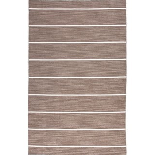 Handmade Flat Weave Stripe Beige/ Brown Wool Rug (9' x 12')