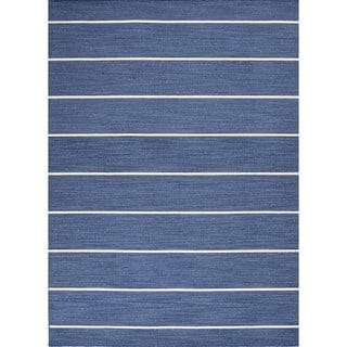Low Price Handmade Flat Weave Stripe Blue Wool Rug (10' x 14')