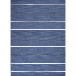 Handmade Flat Weave Stripe Blue Wool Rug (4' x 6')