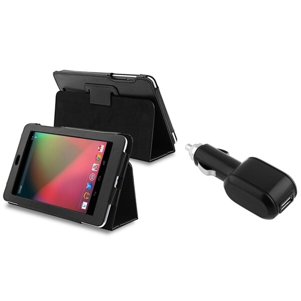 BasAcc Black Leather Case/ Car Charger for Google Nexus 7