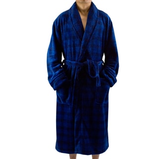 Click to Enlarge for Leisureland Men's Navy Blue Plaid Fleece Robe Leisureland Men's Navy Blue Plaid Fleece Robe-Image