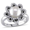 Miadora Sterling Silver Pearl and 1/4ct TDW Diamond Ring (H-I, I2-I3)