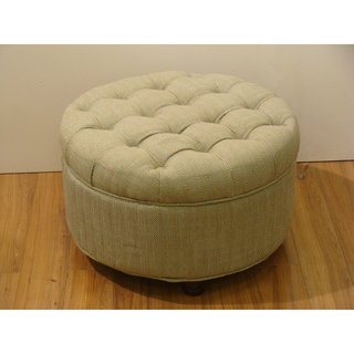 Tan and Cream Tweed Tufted Storage Ottoman