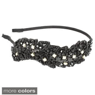 Kate Marie Rhinestone and Glass Bead Embellished 5.3" Leaf Headband-Image