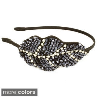 Kate Marie Rhinestone and Glass Bead Embellished Leaf Headband-Image