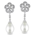 Miadora Sterling Silver Pearl and Diamond Accent Earrings (9.5-10 mm)