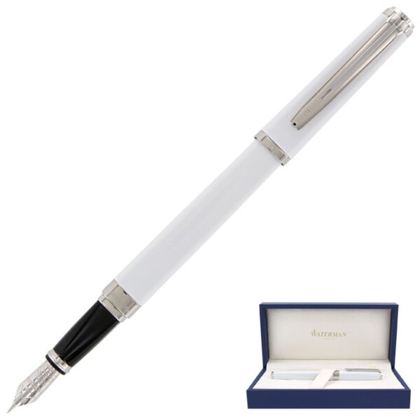 Waterman Exception Slim White Silver Trim Fine Point Fountain Pen