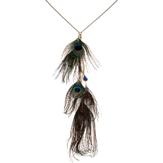 Betsey Johnson Peacock Feather Fashion Y Necklace