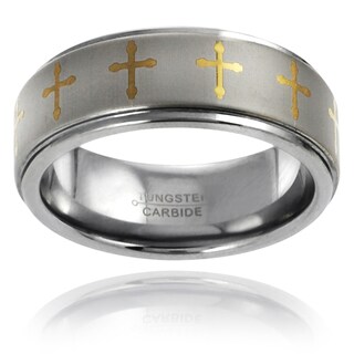 Daxx Men's Goldplated Tungsten Engraved Cross Design Band (8 mm)