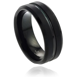 Daxx Men's Tungsten Black Enamel Grooved and Beveled Edge Band (8 mm)