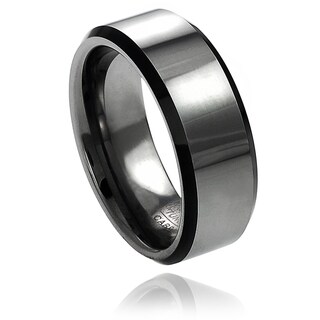 Daxx Men's Tungsten Polished Black Enamel Beveled Edge Band (8 mm)