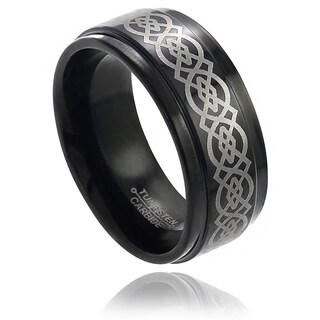 Daxx Men's Tungsten Black Enamel Engraved Celtic Knot Pattern Band (9 mm)