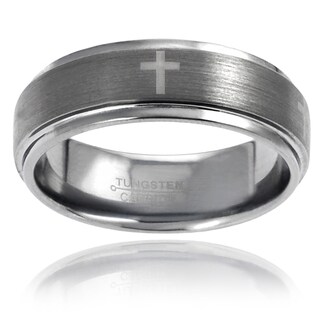 Daxx Men's Tungsten Brushed Engraved Cross Designed Band (7 mm)
