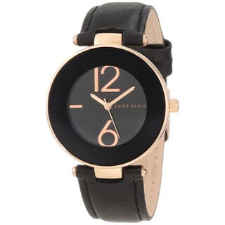 Anne Klein Women's Stainless Steel Black Leather Strap Watch