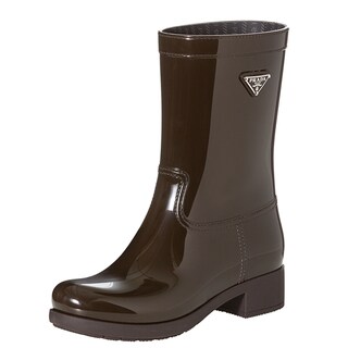 Prada Women's Brown Logo-emblem Short Rain Boots