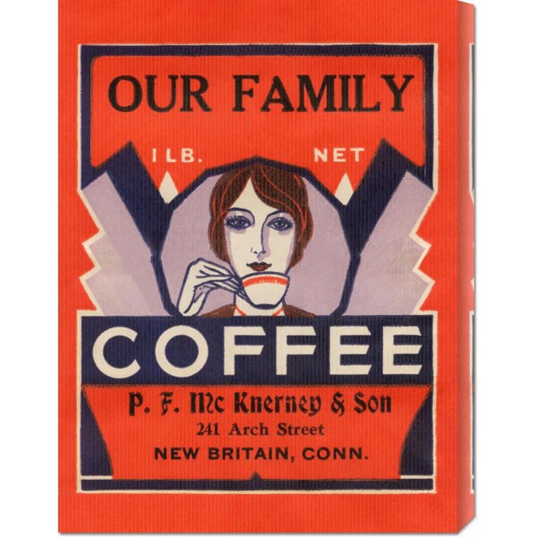 Global Gallery Retrolabel 'Our Family Coffee' Stretched Canvas