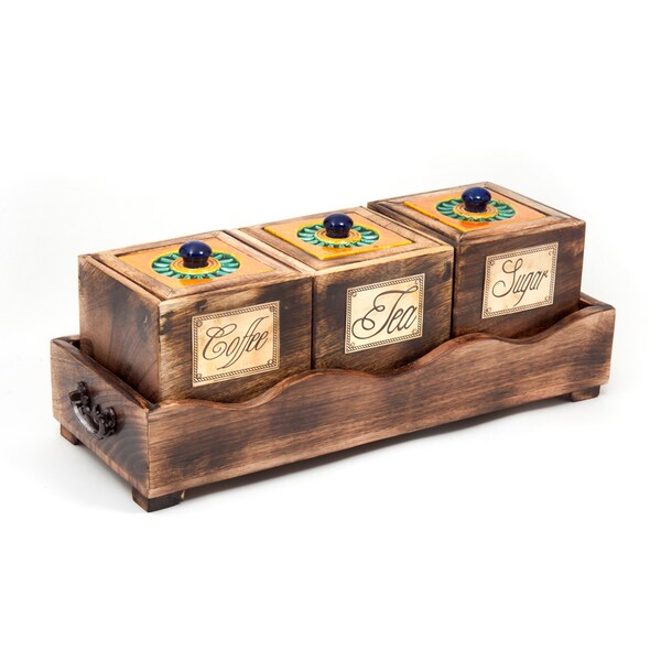 Handmade Mango Wood & Ceramic Coffee / Tea Set (India) 14998530