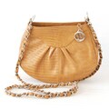 Claudia G. Camel Croc Embossed Leather Shoulder Bag