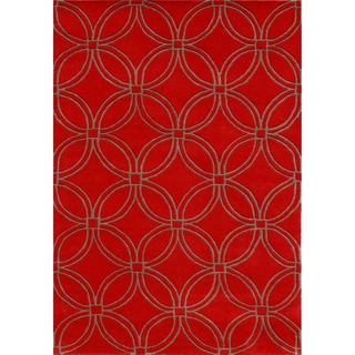 Hand-tufted Circles Red Wool Rug (9' x 12')