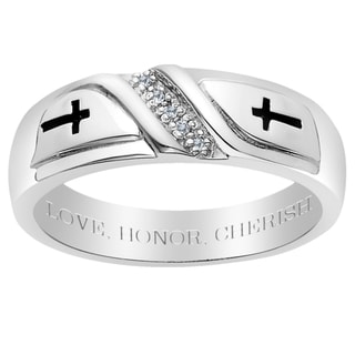 ... Silver Men's Diamond Accent Engraved 'Love, Honor, Cherish' Ring