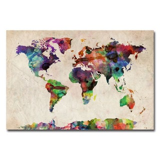 Best Shopping Michael Tompsett 'Urban Watercolor World Map' Canvas Art