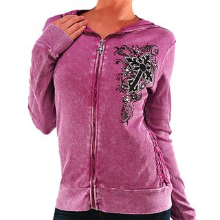 Vocal Women's Rhinestone Cross Accent Zip-up Top