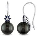 Miadora 10k Gold Tahitian Pearl, Sapphire and Diamond Earrings