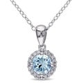 Miadora Silver Aquamarine and 1/10ct TDW Diamond Necklace (H-I, I2-I3)
