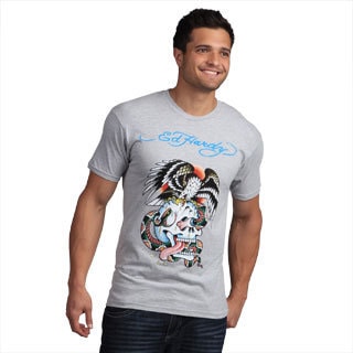 Ed Hardy Men's Grey Eagle and Skull Tattoo Print Tee Shirt