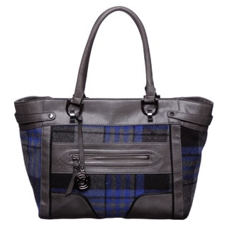 London Fog Ashford Grey/ Blue Plaid Tote
