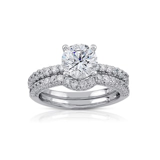 14k Gold 7/8ct TDW Diamond and CZ Center Bridal Ring Set (I-J, I1-I2)