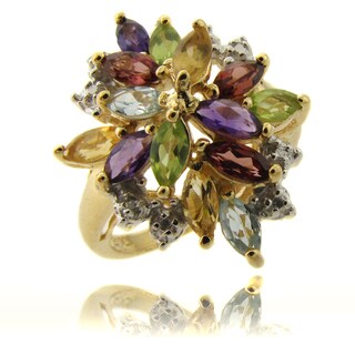 Gem Jolie Gold over Silver Multi-gemstone and Diamond Accent Ring