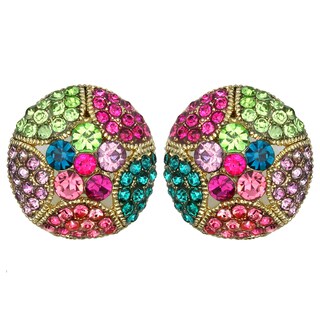 Kate Marie Goldtone Rhinestone Plum Flower Design Fashion Earrings