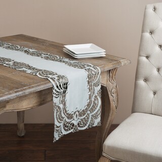 Saro Grey Embroidered Table Runner