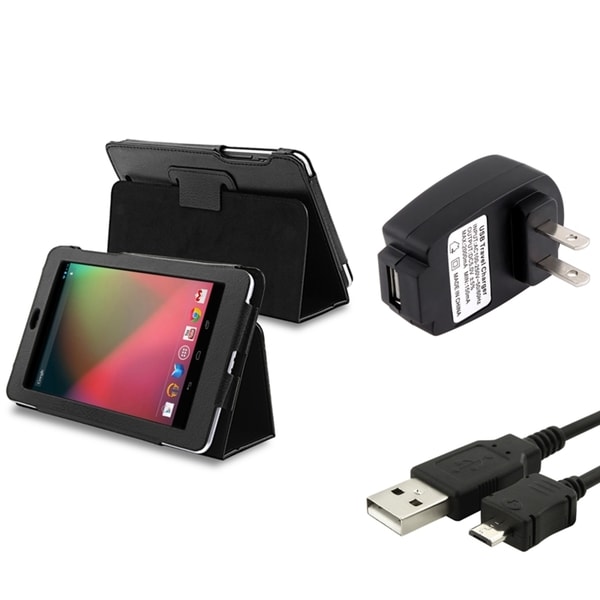 BasAcc Leather Case/ USB Cable/ Travel Charger for Google Nexus 7