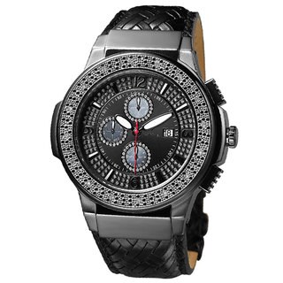 JBW Men's Black Ion-plated Steel Diamond Leather Watch
