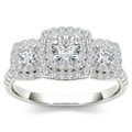 10k White Gold 1ct TDW Diamond Double Halo 3-stone Engagement Ring (H-I, I2)
