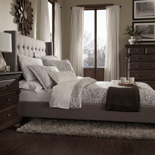 Online Specials  INSPIRE Q Marion Grey Linen Nailhead Wingback Platform Bed