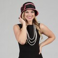 Swan Women's Black and Pink Floral Applique Cloche Hat