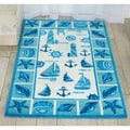 Shoreline Lighthouse and Boat Ivory/ Blue Polyester Rug (2'6 x 4')
