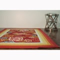Hand-hooked Frontier Red Rug