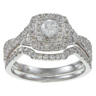  10k White Gold 7/8ct TDW Diamond Double Halo Bridal Ring Set (H-I, I1-I2)