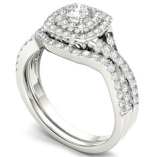 De Couer 10k White Gold 7/8ct TDW Diamond Double Halo Bridal Ring Set (H-I, I1-I2)