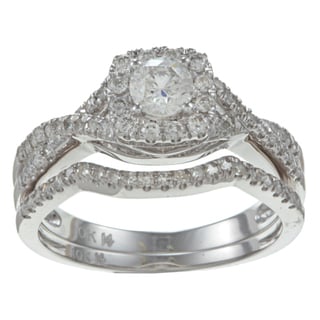  10k White Gold 3/4ct TDW Diamond Halo Bridal Ring Set (H-I, I2)