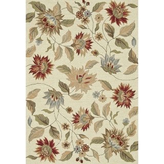 Hand-hooked Savannah Ivory/ Red Rug (5'0 x 7'6)