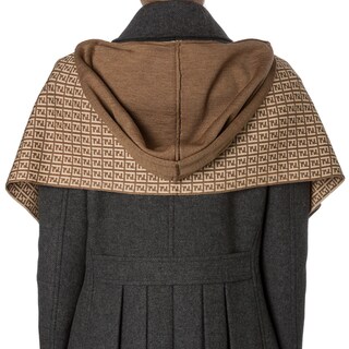 Fendi Tan/ Khaki Zucchino Wool Hooded Scarf